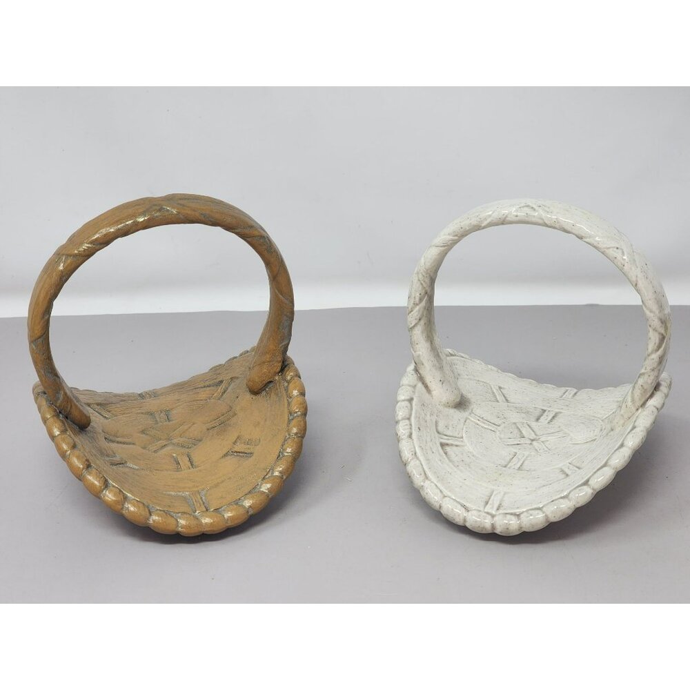 Set Of Two Vintag Handcrafted Ceramic Decorative Baskets With Handles